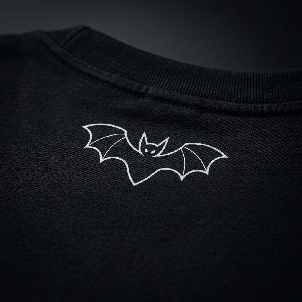 Chamero external neck logo — outline Chamero embroidered on the back of the t-shirt below the collar
